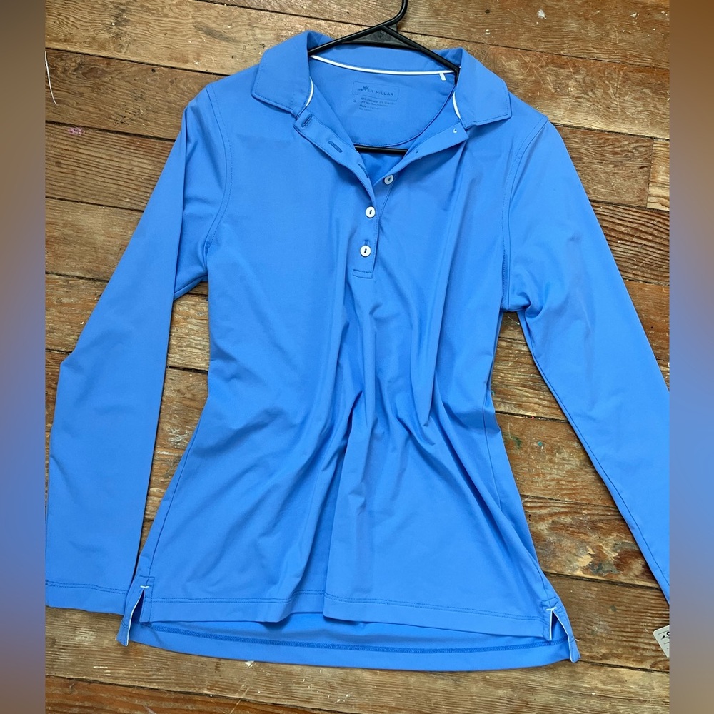 Peter Millar Collared Blue Long Sleeve UPF 50+ Sun Protection Shirt Golf Top